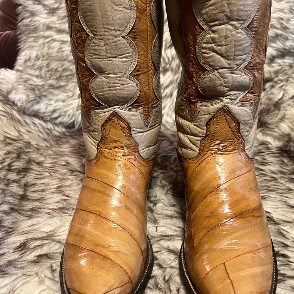 Nocona Tan and Cream Men's EEL & Leather western cowboy Boots 8.5 D - Picture 2 of 15
